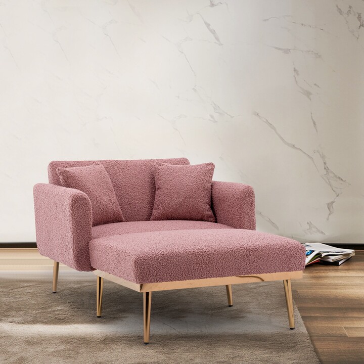 EDWINRAY Modern Tufted Chaise Lounge Chair with Iron Legs in Velvet