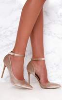 Thumbnail for your product : PrettyLittleThing Beige Velvet Ankle Strap Pointy Heels