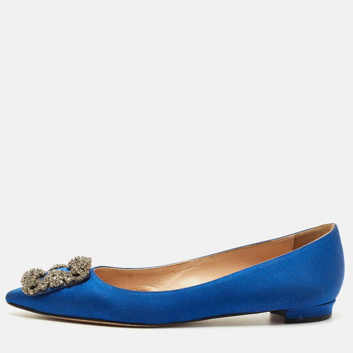 Manolo Blahnik Blue Satin Hangisi Ballet Flats Size 36