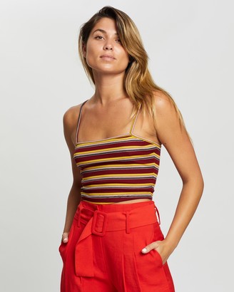 Glamorous Women's Red Cropped tops - Maroon Mustard Stripe Cropped Cami - Size 12 at The Iconic