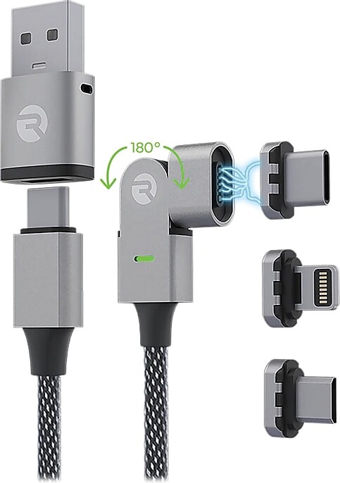 Raycon The Magic 180 Pro Fast-Charging Cable for iOS, Micro USB & USB-C, 6.5-ft., Black (RACMAG720-23E-BLAB)