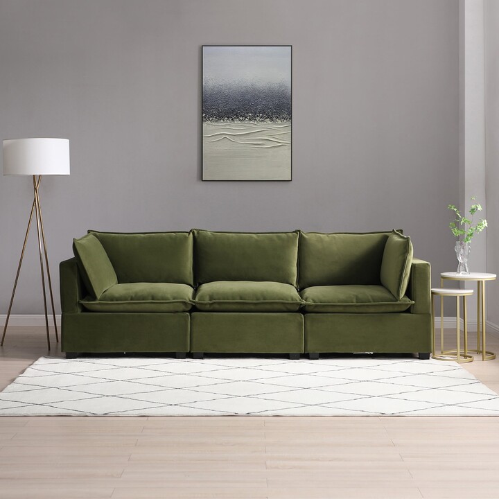 Dunelm Moda 3 Seater Modular Sofa, Olive Velvet Moda Velvet Olive