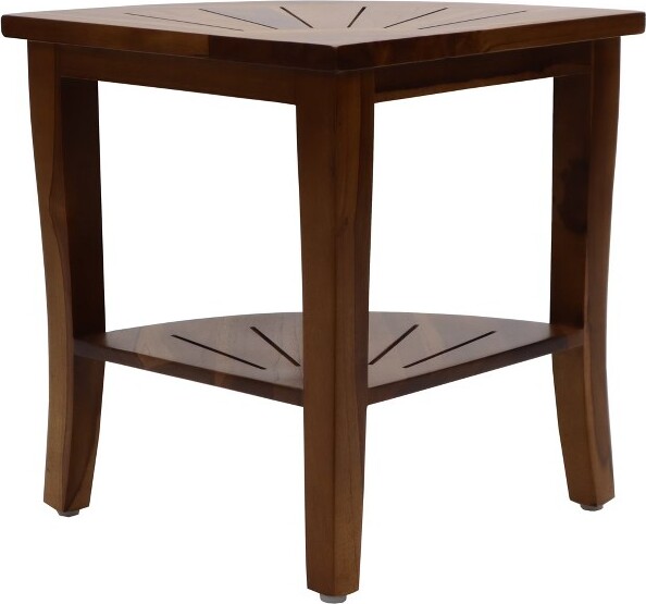 Redmon RedmonGenuineTeakCornerShowerBench,UnderseatShelfStorage,TeakWoodgrain