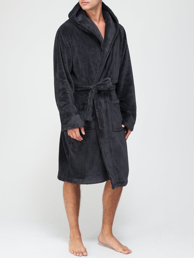Very Man Supersoft Dressing Gown With Hood Grey ShopStyle Robes