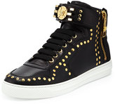 Thumbnail for your product : Versace Leather High-Top Sneaker with Gold Medallion, Black