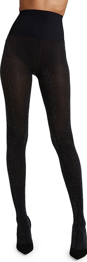 Commando Women's Sparkle Rib-Knit Semi-Opaque Tights - Black - Size Small