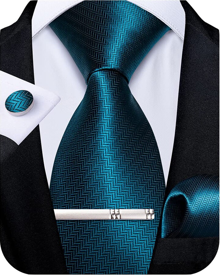 DiBanGu Mens Silk Necktie Solid Plain Tie and Pocket Square Cufflink Set Formal Business Wedding 