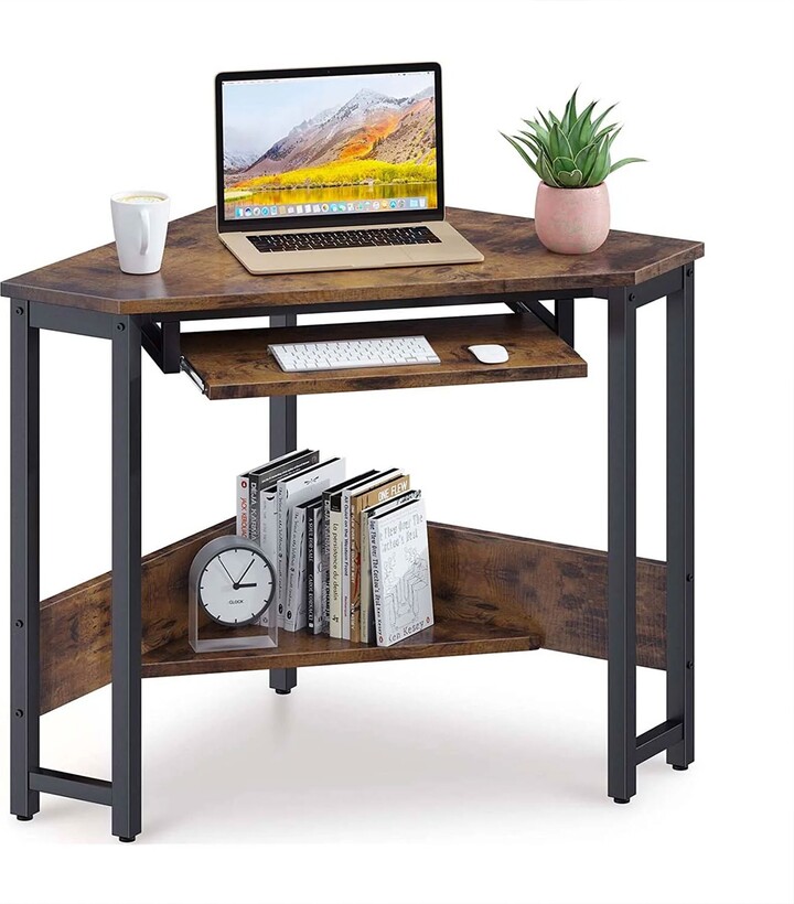ODK Computer Desk with Drawers, 48 Inch Office Desk with Storage & Shelves,  Work Writing Desk with Monitor Stand Shelf, Rustic Brown Home Office Desks