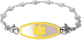 Divoti Custom Engraved Max Contempo Medical Alert Bracelet -Heart Link Stainless -Yellow-7.5"