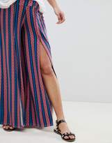 Thumbnail for your product : ASOS Maternity DESIGN Maternity over the bump wide leg trousers with split front in aztec stripe print