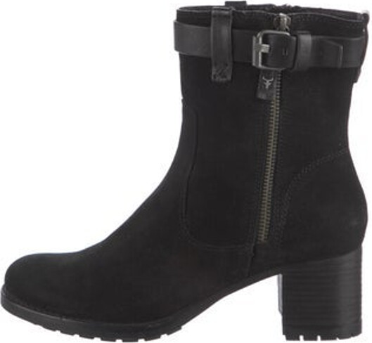 Trask Suede Mid-Calf Boots Black Round-Toes Wrap-Around Straps & Exposed Zip Closure at Sides Includes Dust Bag