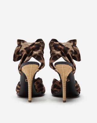 Dolce & Gabbana Twill sandals with leopard print and heel in wicker