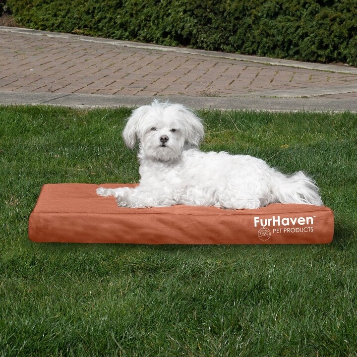 FurHaven Deluxe Oxford Orthopedic Indoor/Outdoor Dog & Cat Bed with Removable Cover, Medium, Chestnut