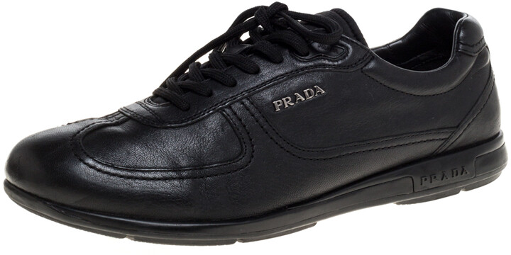 geduldig Duplicatie dosis Prada Linea Rossa Black Leather Lace Up Low Top Sneakers Size 42.5 -  ShopStyle