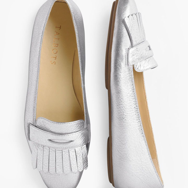 silver moccasin shoes