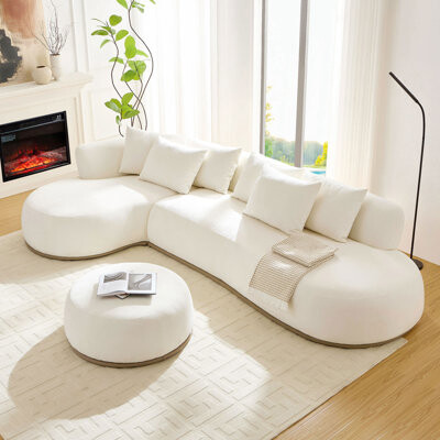 Latitude Run 134.63'' Oversized L-Shape Sectional Sofa With Ottoman Couch With Facing Chaise Left Beige Sofa With Deep Seat For Living Room