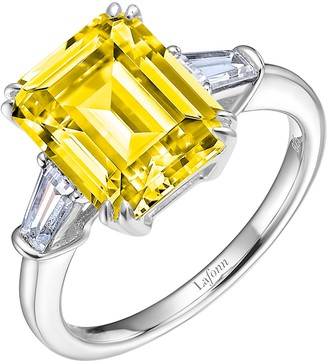 Lafonn Platinum Plated Sterling Silver Simulated Diamond White & Canary Emerald Cut Baguette Ring