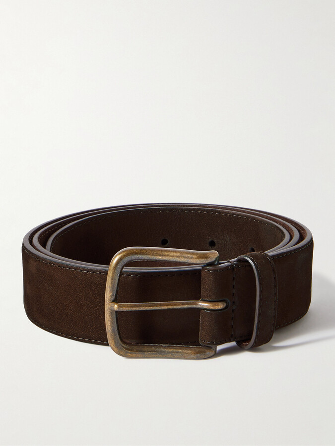 Anderson & Sheppard 3.5cm Leather-Trimmed Woven Cotton Belt