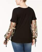 Thumbnail for your product : ING Trendy Plus Size Embroidered Illusion-Sleeve Top