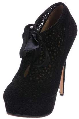Charlotte Olympia Suede Laser-Cut Booties