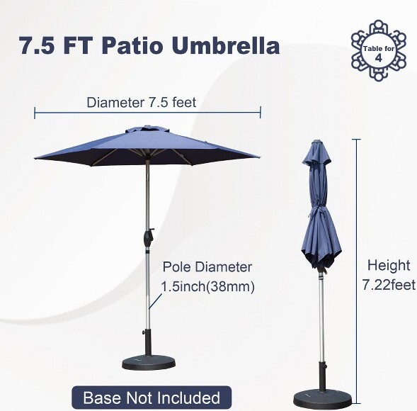 Gulches7.5FTNavyBluePatioUmbrellaPushButtonTilt&CrankLift180GWaterproofUV-ResistantPolyester6AlloySteelRibs