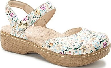 Alegria Opal Floral Print Leather Ankle Strap Clogs