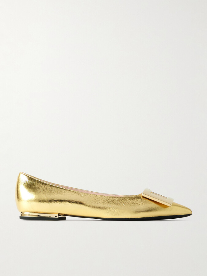 Roger Vivier Gommettine Metallic Crinkled-leather Ballet Flats - Gold