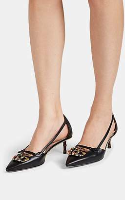 Gucci Women's Crystal-Logo Leather Pumps - Black