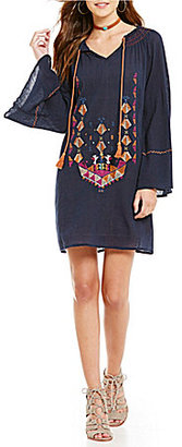 Chelsea & Violet Tie Neck Bell Sleeve Embroidered Dress