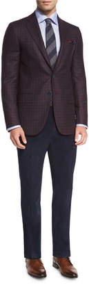 Isaia Corduroy Flat-Front Trousers, Blue
