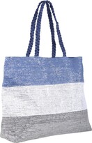 Thumbnail for your product : Lazy Beach Bag Ladies Beach Bag Sparkling Blue Silver Stripe Design Shoulder Tote Handbag Paper Straw with Braided Rope Handles Fully Lined Phone Pocket Top Zip - Ideal for Holidays Seaside Poolside Shopping 55cm