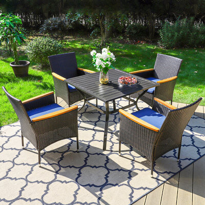 Lark Manor Alyah Square 4 - Person 37'' Long Dining Set with Cushions