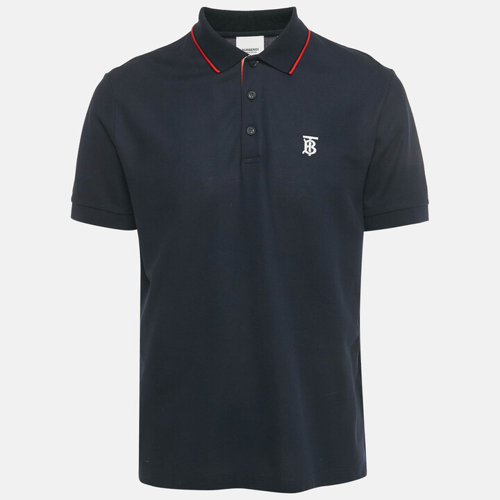 Burberry Navy Blue TB Logo Embroidered Cotton Pique Polo T-Shirt L