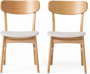 East Urban Home Set Of 2 Comfortable Fabric Dining Chairs With Solid Rubberwood Frame Light Beige And Natural Oak Finish