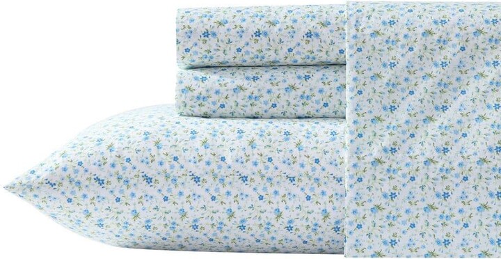 Laura Ashley Evie 3-Piece Blue Cotton Twin Sheet Set