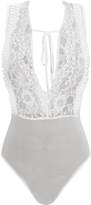 Thumbnail for your product : PrettyLittleThing White Lace Frill Mesh Plunge Thong Bodysuit