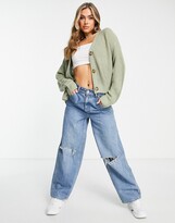 Thumbnail for your product : Brave Soul daisy button down boxy cardigan in sage