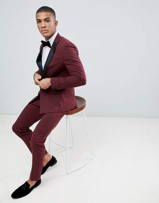 ASOS Design DESIGN skinny tuxedo suit jacket in burgundy