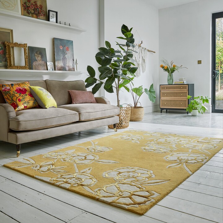 Dunelm Fleur Floral Wool Mix Rug Yellow ShopStyle