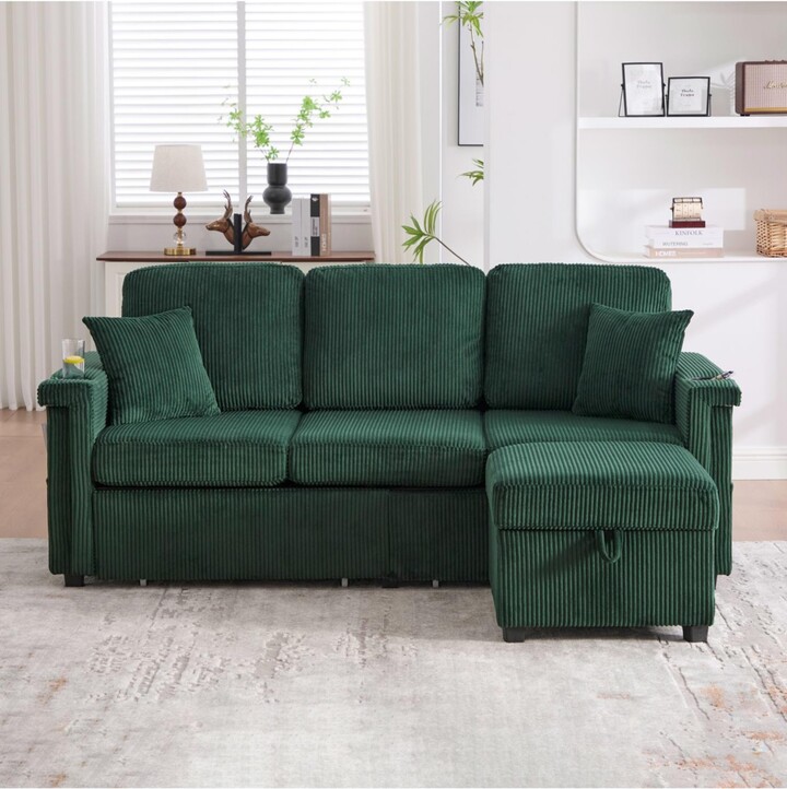 Streamdale Furniture L-Shaped Sectional Sofa w/ Storage Ottoman Usb Cup Holder