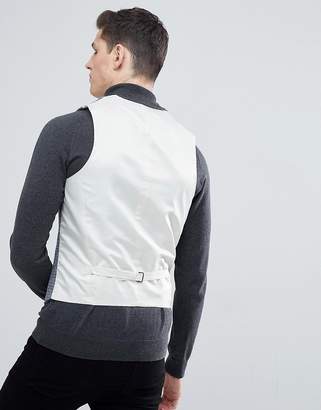 ASOS Design TALL Slim Waistcoat in Harris Tweed 100% Wool Light Grey Check