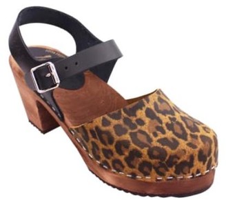 Lotta clogs - Lottas Clogs High Wood Leopard Print And Black Leather In Dark Brown Base - 39