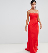 Thumbnail for your product : Jarlo Petite cami strap fishtail maxi dress with lace insert in red
