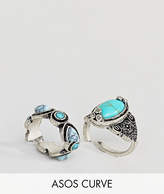 Thumbnail for your product : ASOS Curve CURVE Pack of 2 Faux Turquoise Stone Rings