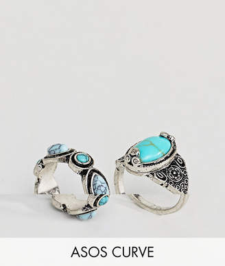 ASOS Curve CURVE Pack of 2 Faux Turquoise Stone Rings