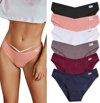 FINETOO 6 Pack String Underwear for Women Cotton High Cut Stretch Breathable  Low Rise Hipster Cheeky Bikini Panties S-XL at  Women's Clothing store