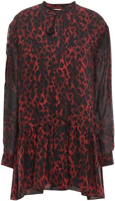 Saint Laurent Tie-neck Leopard-print Silk Mini Dress