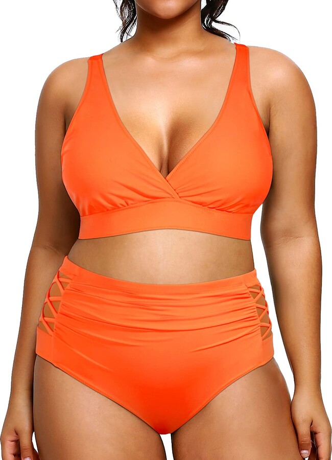 Yonique Womens Plus Size Swimsuit High Waisted Bikini Set Two Piece