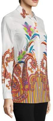 Etro Psych Paisley Stretch Cotton Button-Down