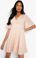 Thumbnail for your product : boohoo Sequin Flared Sleeve Skater Dress